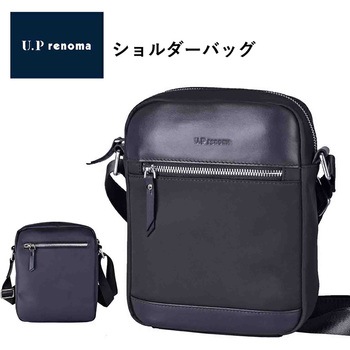 U．P renoma 革×ナイロン 縦ショルダー 20113 ブラック U.P renoma