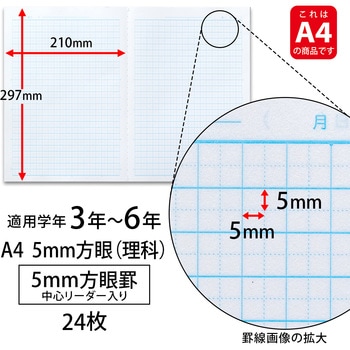 カレッジアニマル みんなの学習ノート A4 理科 5mm 中心リーダー入 日本ノート