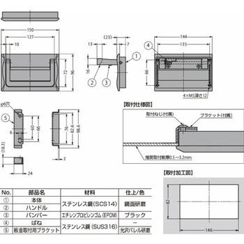 ステンレス鋼製トランクハンドル HCT-150 高耐荷重仕様 HCT-150 LAMP(スガツネ工業)