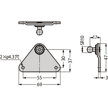ステンレス鋼製ブラケット ボールスタッド用 BA01-K10-AISI316L BA01-K10-AISI316L LAMP(スガツネ工業)