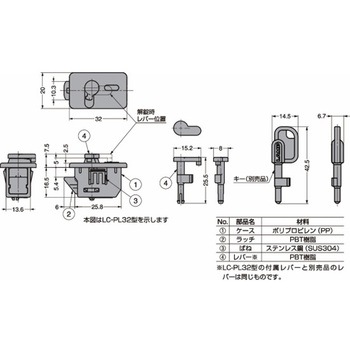 パネルラッチ簡易ロック付 LC-PK32型・LC-PL32型 LC-PK32-L-GR LAMP(スガツネ)