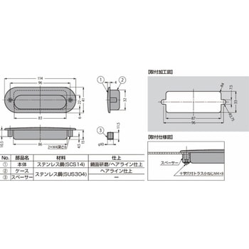 ステンレス鋼製 埋込取手 HH-DS114型 HH-DS114M - LAMP(スガツネ工業)