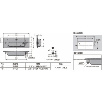 ステンレス鋼製 掘込取手 HH-KL160 HH-KL160 LAMP(スガツネ)