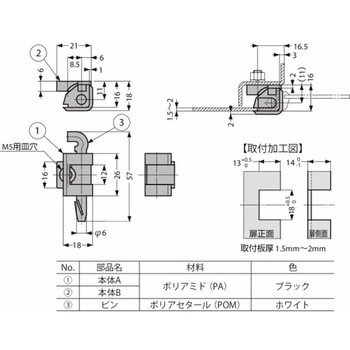 抜き差し蝶番 180°開きポリアミドヒンジ 212-9101 212-9101 LAMP(スガツネ工業)
