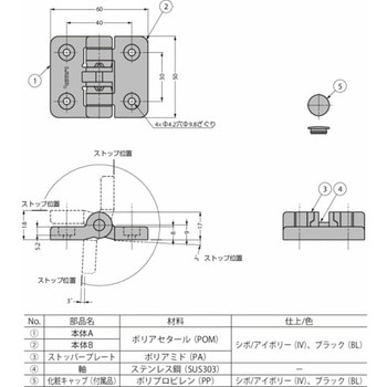 クリックヒンジ 樹脂製ストッパーヒンジ HG-YJ50型 HG-YJ50IV LAMP(スガツネ工業)