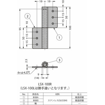 抜き差し蝶番 ステンレス鋼製抜き差し蝶番 LSX-100型 LSX-100L LAMP(スガツネ工業)