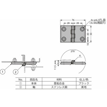 平蝶番 270°開き面付蝶番 218-9108 218-9108 LAMP(スガツネ工業)