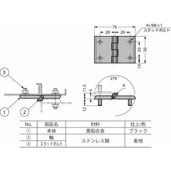平蝶番 270°開き面付蝶番 218-9106 218-9106 LAMP(スガツネ工業)