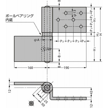抜き差し蝶番 ステンレス鋼製ウルトラ大型旗蝶番 HG-KM型 HG-KM19-275R - LAMP(スガツネ工業)