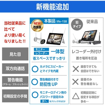 防犯カメラ 10インチモニター付き 500万画素カメラ4台セット life-158 ベストアンサー