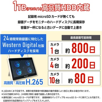 防犯カメラ 10インチモニター付き 500万画素カメラ4台セット life-158 ベストアンサー