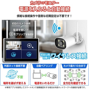 防犯カメラ 10インチモニター付き 500万画素カメラ4台セット life-158 ベストアンサー