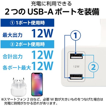 電源タップ 延長コード USB付き 2.5m (コンセント×3 USB A×2) クリップ式 雷ガード ほこり防止シャッター エレコム
