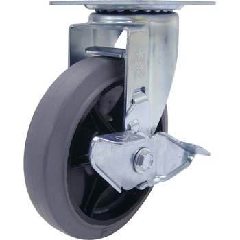 プレート式キャスターRJ2シリーズ(ナイロンホイールゴム車) 自在ストッパー付 - ユーエイキャスター