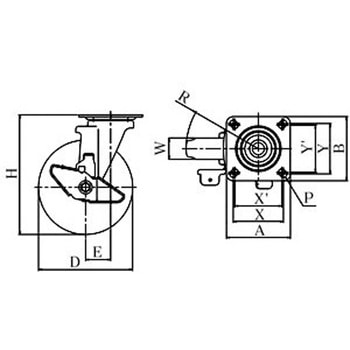 プレート式キャスターRJ2シリーズ(ナイロンホイールゴム車) 自在ストッパー付 - ユーエイキャスター