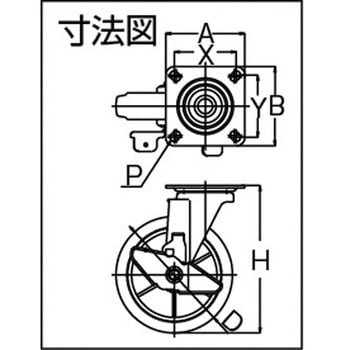 プレート式キャスターRJ2シリーズ(ナイロンホイールゴム車) 自在ストッパー付 - ユーエイキャスター