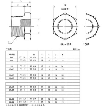 鍛鋼製ねじ込み式管継手 白 ブッシング 藤井高圧