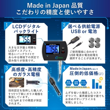 オンラインpHモニター USB/電池給電 バックライト 1点手動校正 pH-990 MMK SCIENTIFIC