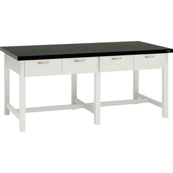 木製実験台・作業台 片面 アジャスタータイプ 棚無 引出し付 ラッチ付タイプ 1200×750×800mm オカムラ(岡村製作所)
