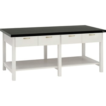 木製実験台・作業台 片面 アジャスタータイプ 棚付 引出し付 ラッチ付タイプ 1200×750×800mm オカムラ(岡村製作所)