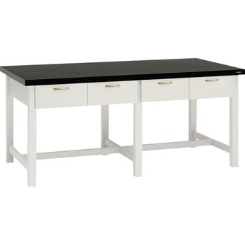 木製実験台・作業台 両面 アジャスタータイプ 棚無 引出し付 ラッチ付タイプ 1200×900×800mm オカムラ(岡村製作所)