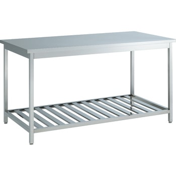 ステンレス実験台・作業台 片面 アジャスタータイプ 棚付 引出し無 600×750×850mm オカムラ(岡村製作所)