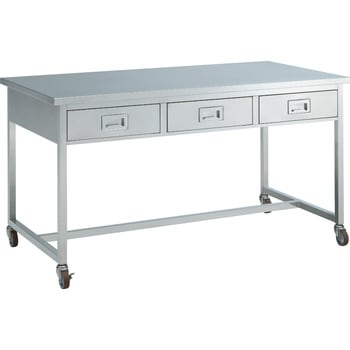 ステンレス実験台・作業台 片面 キャスタータイプ 棚無 引出し付 1500×750×850mm - オカムラ(岡村製作所)