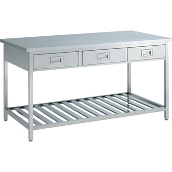 ステンレス実験台・作業台 片面 アジャスタータイプ 棚付 引出し付 1800×600×850mm オカムラ(岡村製作所)