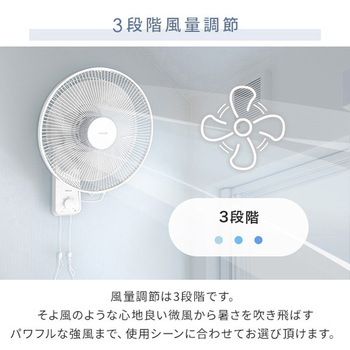 扇風機 壁掛け 左右首振り 引きひもスイッチ 風量3段階 静音 YAMAZEN(山善)