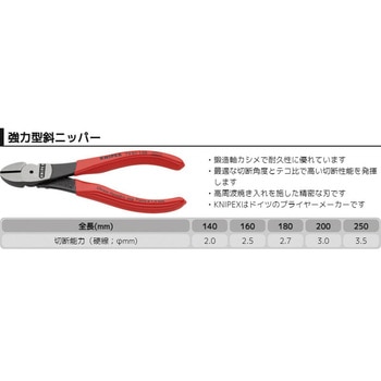 強力型斜ニッパー (硬線用) KNIPEX(クニペックス)