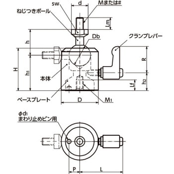 ボールジョイント クランプレバータイプ(おねじ) SBJL‐M NBK(鍋屋バイテック会社)