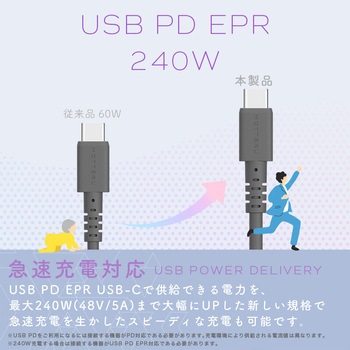 しなやかで絡まない 240W対応 USB-C to USB-C シリコンケーブル OWLTECH(オウルテック)
