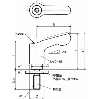 ミニクランプレバー 平座金組み込みタイプ(おねじ) LDCM‐LW NBK(鍋屋バイテック会社)