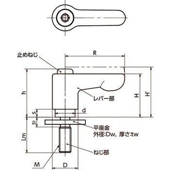 ミニクランプレバー 平座金組み込みタイプ・フラットタイプ(おねじ) LHCM‐LW NBK(鍋屋バイテック会社)