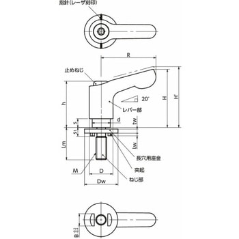 ミニクランプレバー 長穴用座金組み込みタイプ(おねじ) LDCM‐LWP NBK(鍋屋バイテック会社)