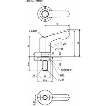 ミニクランプレバー 長穴用座金組み込みタイプ(おねじ・ステンレス製) LDCMS‐LWP‐CR NBK(鍋屋バイテック会社)