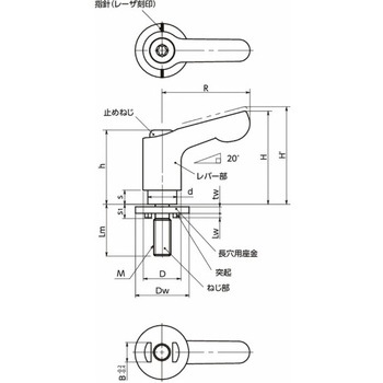 ミニクランプレバー 長穴用座金組み込みタイプ(おねじ・オールステンレス製) LDCMS‐LWP‐NI NBK(鍋屋バイテック会社)