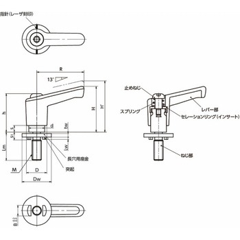 ミニプラクランプレバー 長穴用座金組み込みタイプ(おねじ・ステンレス製) LECMS‐LWP NBK(鍋屋バイテック会社)