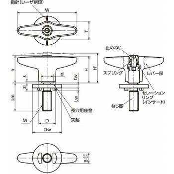 プラクランプレバー 長穴用座金組み込みタイプ(おねじ・ステンレス製) LUDMS‐LWP NBK(鍋屋バイテック会社)
