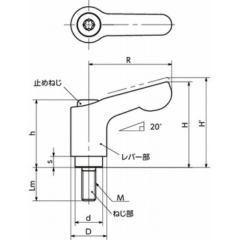 ミニクランプレバー(おねじ・オールステンレス製) LDCMS‐NI‐HP NBK(鍋屋バイテック会社)