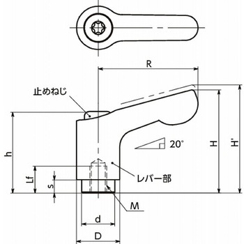 ミニクランプレバー(めねじ・オールステンレス製) LDCFS‐NI‐HP NBK(鍋屋バイテック会社)