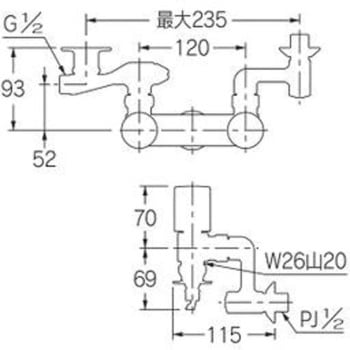 洗濯機用混合栓(ストッパー・増設クランクつき) カクダイ