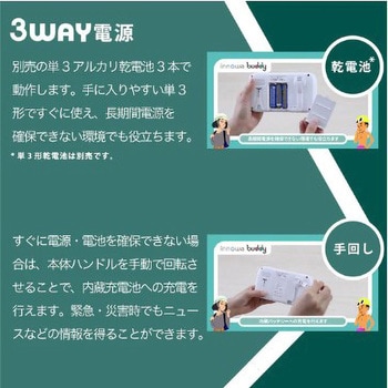 手回し ポータブルテレビ・ラジオ 3WAY電源 LEDライト モバイルバッテリー NHTechnology(NHテクノロジー)