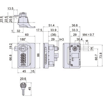 L-346W-KD 引手付4桁式コンビネーションロック オートリセット