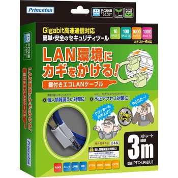 鍵付きLANケーブル 3M プリンストン