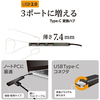 USB2．0Type-C3ポート変換ハブ ナカバヤシ