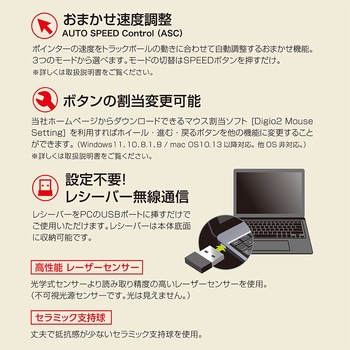 小型無線5ボタンレーザー式人差し指トラックボール ナカバヤシ