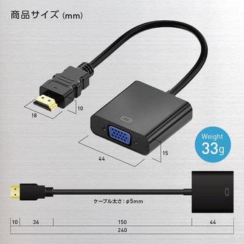 TR-HDA001-BK HDMI to VGA変換ケーブル トライメイト ブラック色