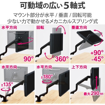 モニターアーム デュアル 2画面 ロング アーム 【17～32インチ】 メカニカルスプリング式 グロメット式 5軸 ディスプレイ エレコム