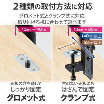 モニターアーム シングル 1画面 ロング アーム メカニカルスプリング式 グロメット式 5軸 エレコム